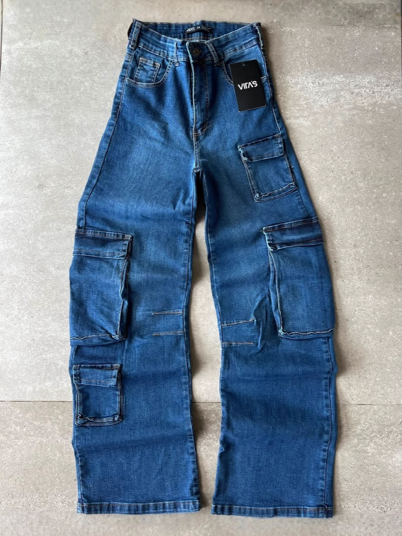 Pantalones de mezclilla para mujer, monos, pantalones de moda de piernas anchas con bolsillos múltiples, pantalones Cargo pants wholesale