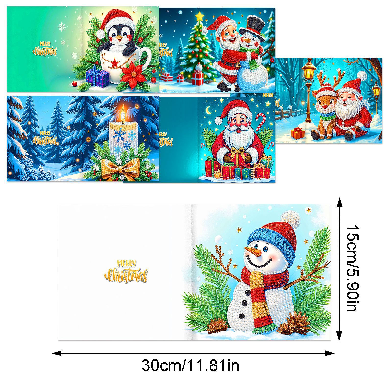 Explosiones transfronterizas de Navidad multiserie de tarjetas de felicitación puntuales hechas a mano 9 conjuntos de sobre de diamante 6 conjuntos de dibujos animados