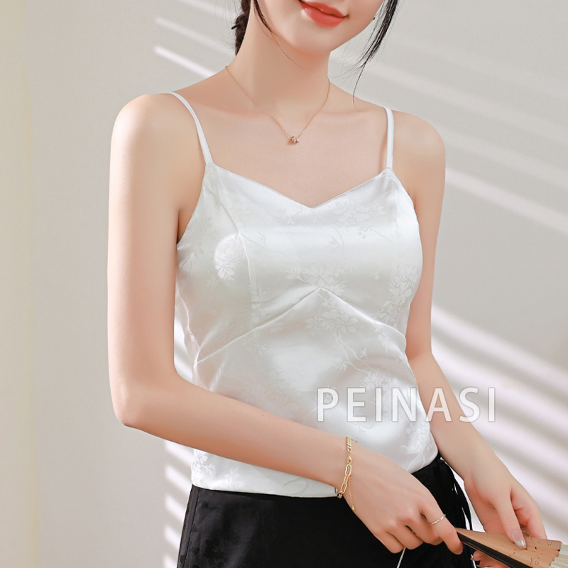 New Satin Sling Vest with Chest Pad Women's Autumn Outer Wear Beautiful Back Suit Inner Base Sexy Top