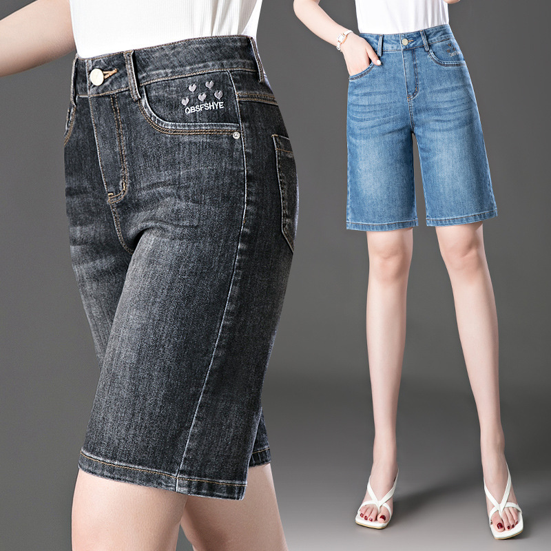 Shorts Women's Summer Jeans 2024 New High Waist Thin Middle-aged Mother's Half Straight Pants Casual Large Size Outer Wear