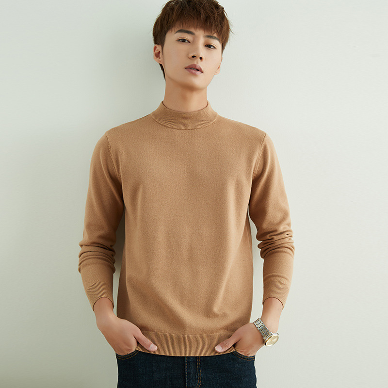 2025 Autumn and Winter Men's Half Turtleneck Pullover Knitted Sweater Pure Color Loose Men's Sweater Bottoming Shirt