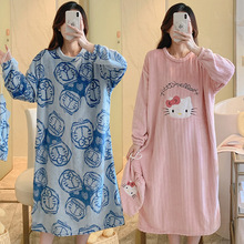 睡衣女秋冬珊瑚绒长袖睡裙长款卡通可爱学生加厚法兰绒家居服宽松