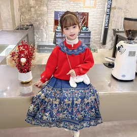 2023新款汉服女童云朵兔子包卫衣套装冬季加厚中国风唐装古装年服