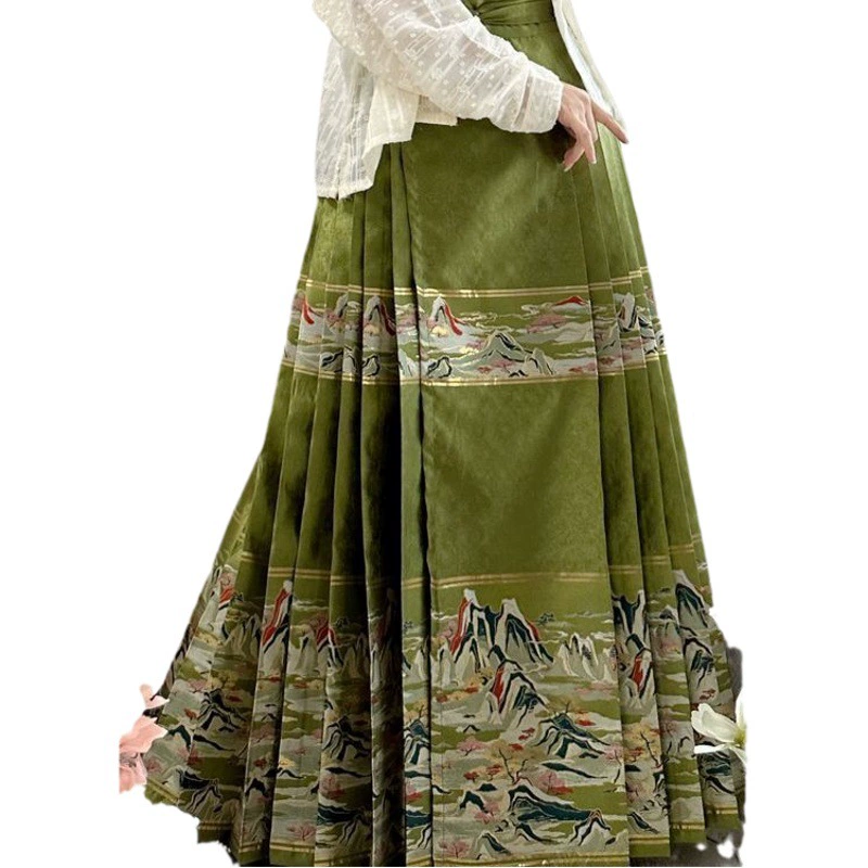 Взрослый Hanfu Новый воротник Ming из золота Плетение Макияж Цветочная пряжа Юбка с конским лицом Песенный рукав для самолета Hanfu Ежедневные поездки Лето