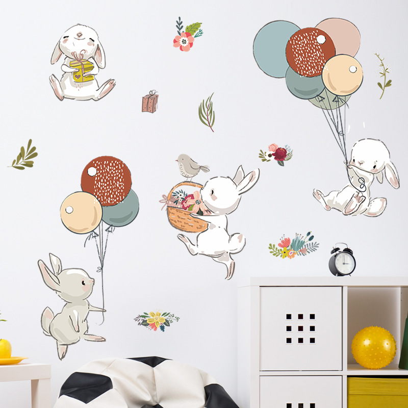 New FXD240 Bunny Balloon Flower Childrens Bedroom Hallway Wall Beautifying Decorative Wall Sticker SelfAdhesivepicture3