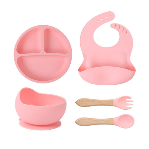 Baby Food Silicone Plate Bowl Set with Cross-border Children Smiling Face, 6-pc Set for Newborn Feeding Utensils