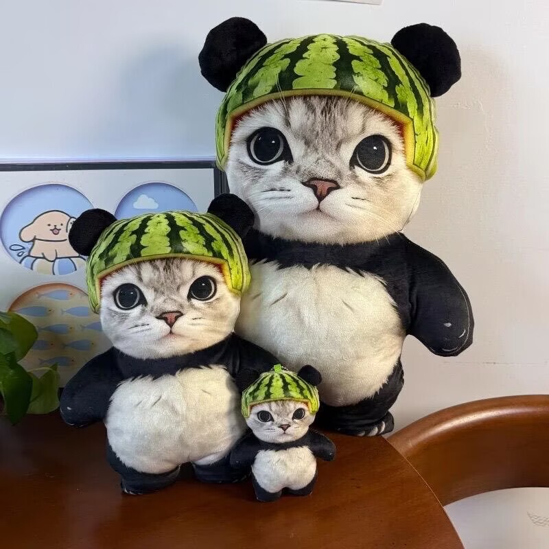 Watermelon Panda Plush Toy Bear Meow Meow Doll Pendant Cute Expression Flat Small Cat Backpack Gift