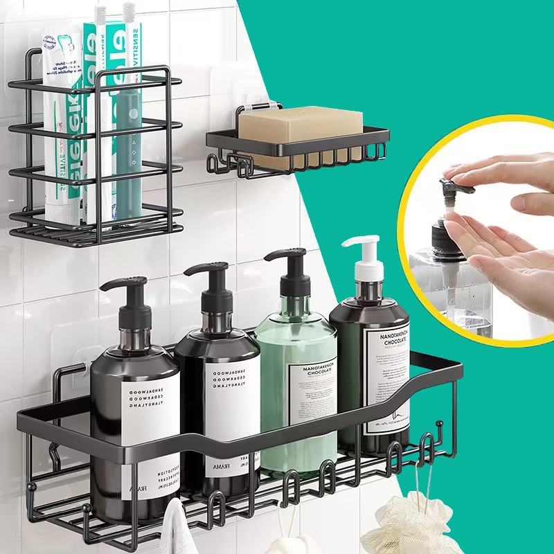 Amazon punch-free bathroom storage rack iron bathroom toiletries wall-mounted organizing storage rack bathroom rack
