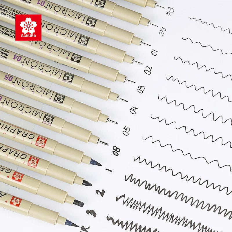 Japanese Sakura Brand Needle-Tip Pen, Water-Resistant Outlining Pen for Art, Architecture, Hand-Drawn Comics, and Design