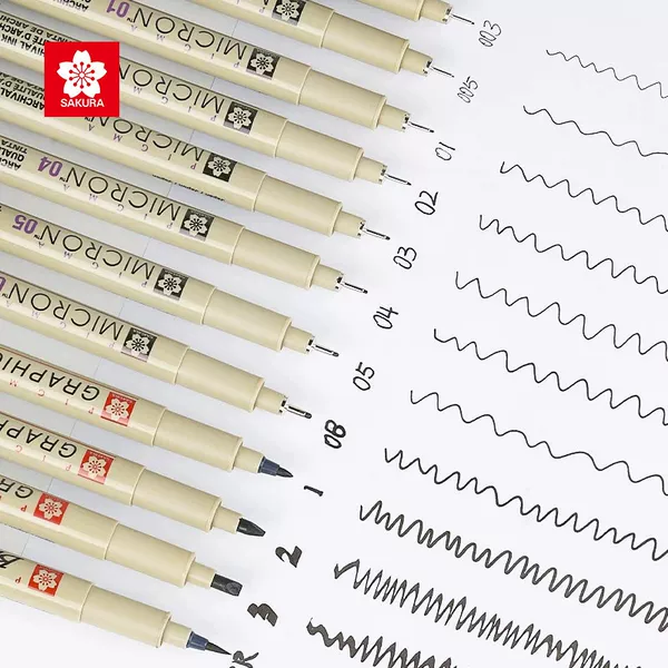 Japanese Sakura Brand Needle-Tip Pen, Water-Resistant Outlining Pen for Art, Architecture, Hand-Drawn Comics, and Design