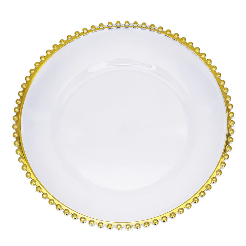 Factory Export Cross-Border Charger Plates Wedding Party Christmas Decoration Transparent Gold Edge Plastic Plate