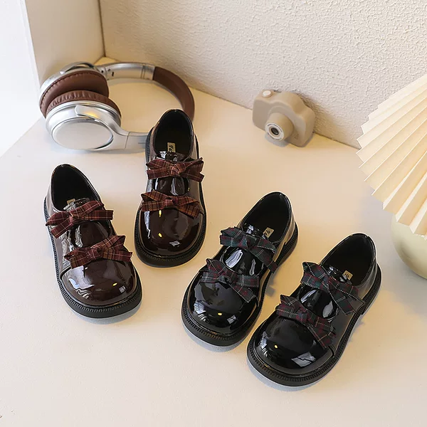 Children's British-Style Leather Shoes 2026 Spring and Autumn New Model Girls' Bowknot Princess Shoes Elegant Student Shiny Leather Flats