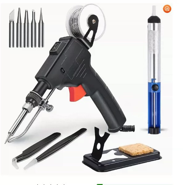 Negro (estándar de EE. UU.) 110V calor interno 60W pistola de soldadura 2 pinzas extractor de estaño 50g alambre de estaño marco de soldador integrado punta de soldador de 5 piezas