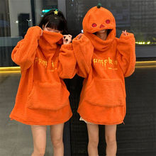 垮境可爱搞怪万圣节南瓜头羊羔毛绒外套2023秋冬宽松加厚卫衣女潮