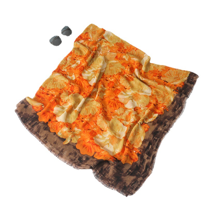 2023 estilo coreano elegante 135*135 protección solar Toalla de playa viajes protección solar chal decorativo algodón y lino sensación de la mano toalla cuadrada grande