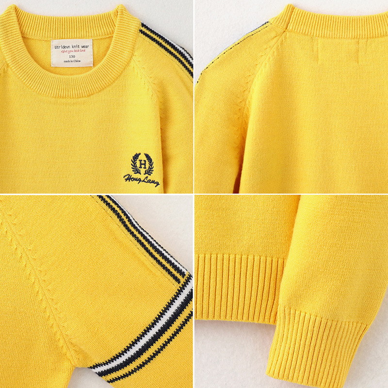 Ropa para niños primavera y otoño europeo y americano contraste color suéter de los niños suéter medio y grande niños que tocan Fondo suéter entrega de una sola pieza