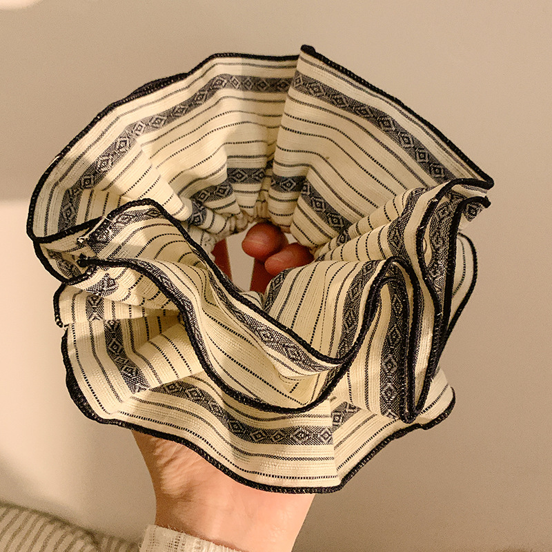 Retro francés ~ rayas de color curry anillo de pelo intestino grande mujer sensación de alto nivel perezoso viento de cola de caballo extra-gran adornos de cabello de cuerda de cabeza