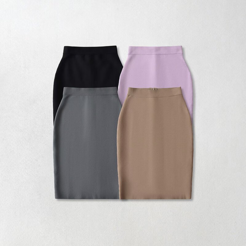 2025 New Summer High-Waist Bandage Skirt Solid Color Hip-Covering Intellectual Light Mature Style Skirt 2025 New Summer High-Waist Bandage Skirt Solid Color Hip-Covering Intellectual Light Mature Style Skirt
