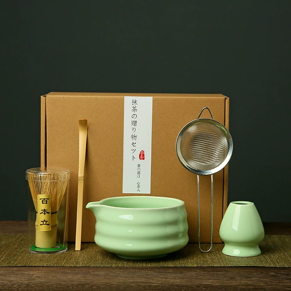 Green matcha, tea cup, box