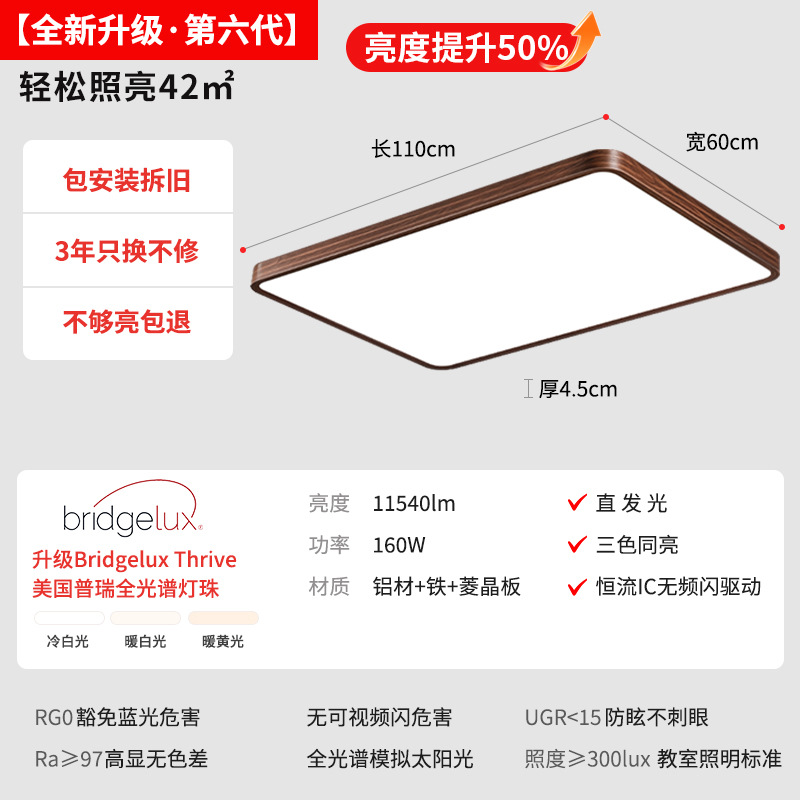 110cm rectangular - 160W - luz de techo luminosa directa