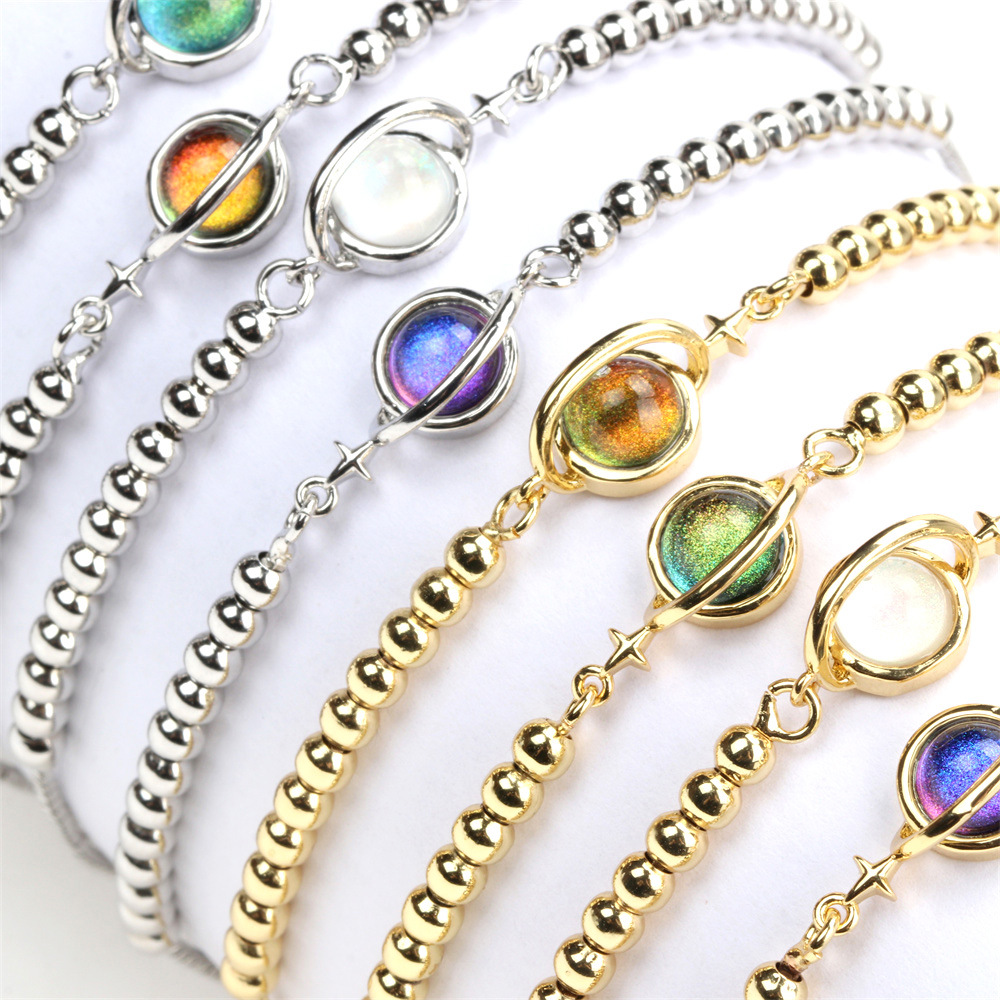 new fashion cosmic planet crystal female pull gold bead copper bracelet