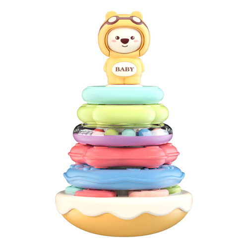Baby Bear Rainbow Tower Ring Stack and Play Toy for Kids, Early Learning, Wobble Animals, Suitable for 1-3 Years Old