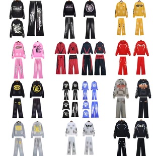 Trendy Letter Print Casual Street Retro Brand Loose Hooded Sweatshirt Couple Matching Set