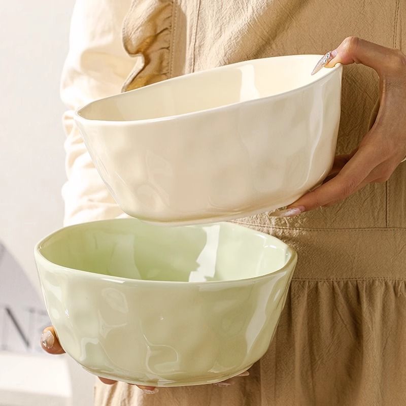 Cream Style 8inch Large Soup Bowl Thickeneded High Temperature Resistant Ceramic Bowl Large Capacity Noodle Bowl Household High-End Tableware Soup Basin