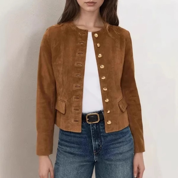 2025 European and American Clothing Amazon Retro Elegant Small Fragrant Deerskin Velvet Single-Breasted Short Outwear Long-Sleeved Suit