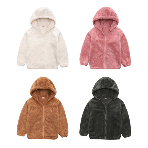 Children's Fleece Jacket for Autumn and Winter - Unisex Hooded Zip-Up Wool Sweater Top for Big Kids - Casual Warm Outerwear