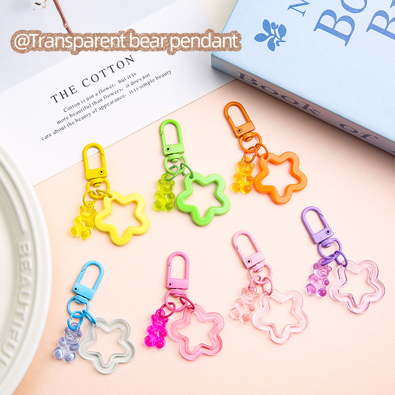 Cute Color Transparent Bear Key Pendant Hollow Five-pointed Star DIY Accessories Headset Bag Hanging Accessories Cute Color Transparent Bear Key Pendant Hollow Five-pointed Star DIY Accessories Headset Bag Hanging Accessories