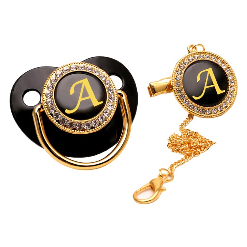 Negro jugando boca con clip de cadena Venta caliente transfronteriza bebé destete chupete 26 letras