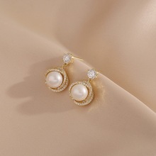 S925银针韩国水钻珍珠百搭简约冷淡风气质高级感耳钉耳饰女