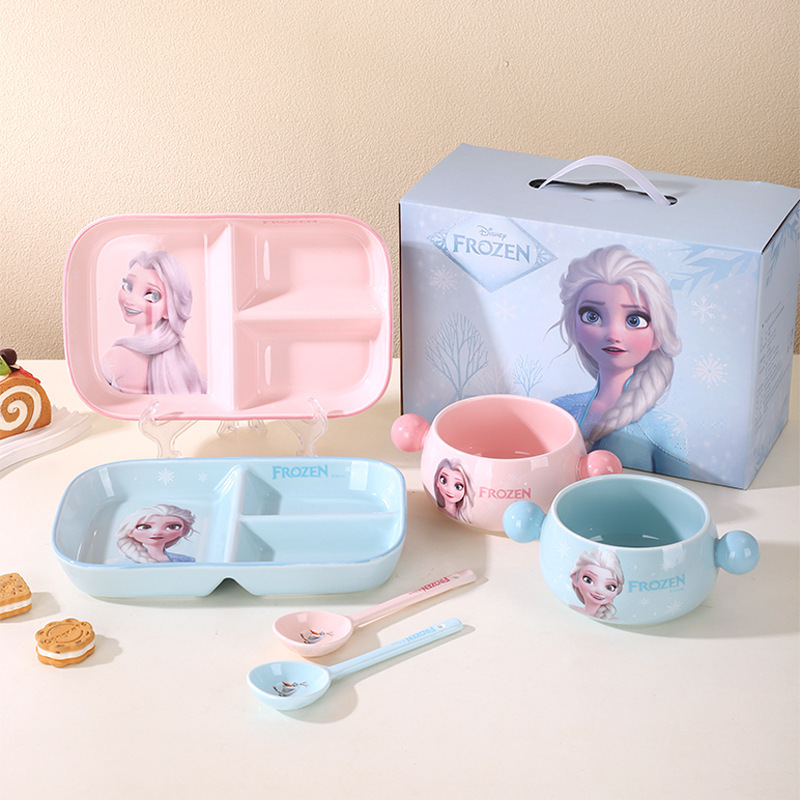 Disney Frozen Ceramic Spoon Three-Compartment Food Plate Fun Children's Bowl Plate Spoon Star Wish Series Souvenir Disney Frozen Ceramic Spoon Three-Compartment Food Plate Fun Children's Bowl Plate Spoon Star Wish Series Souvenir
