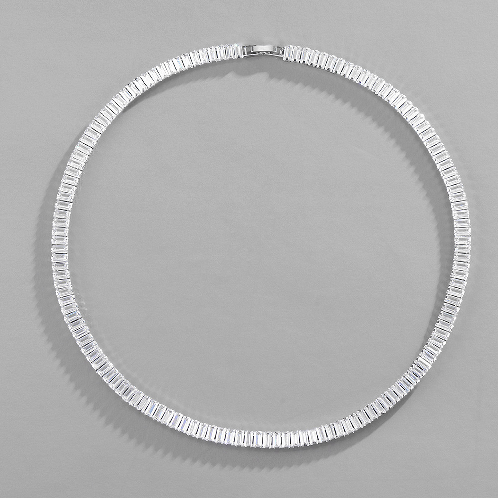 retro inlaid full zirconium rectangular zircon Cuban chain copper bracelet necklacepicture5