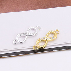 S925純銀8字雙環微鑲鋯石小吊墜手工DIY配件項鍊手腳鏈材料8掛件