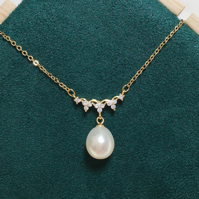 New exquisite craftsmanship natural freshwater pearl pendant wave clavicle chain copper plated with real gold color retention necklace