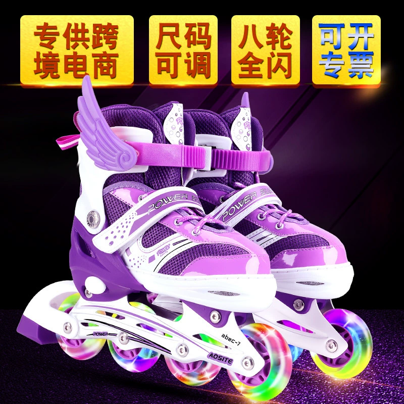 Flashing children's set, adjustable roller skates, full set, wholesale