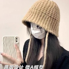 帽子女显脸小毛线帽新款秋冬百搭保暖渔夫帽护耳帽防寒针织水桶帽