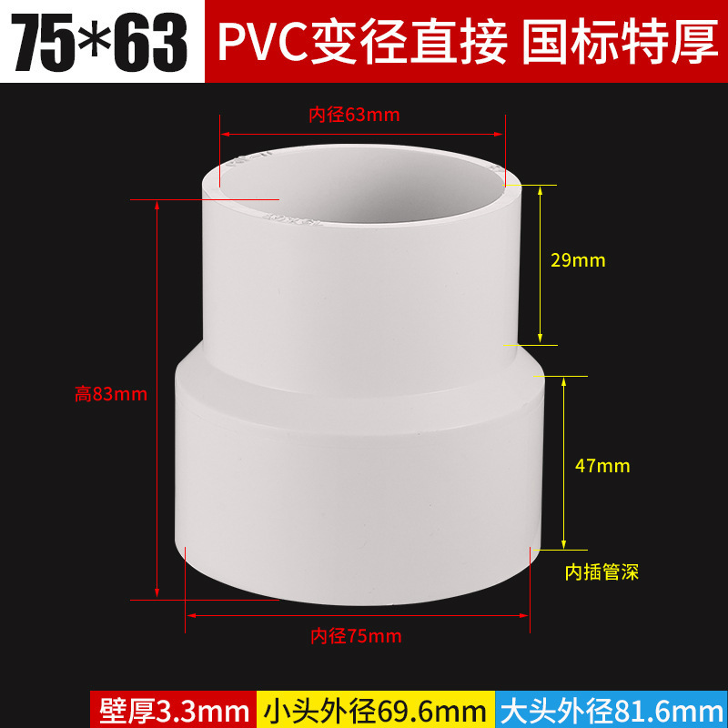 PVC异径排水管直接大小头755090加厚1水管10变径转接头管件变|undefined
