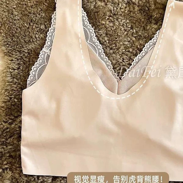 Lace breathable underwear, supporting wireless bra, beautiful back, french style