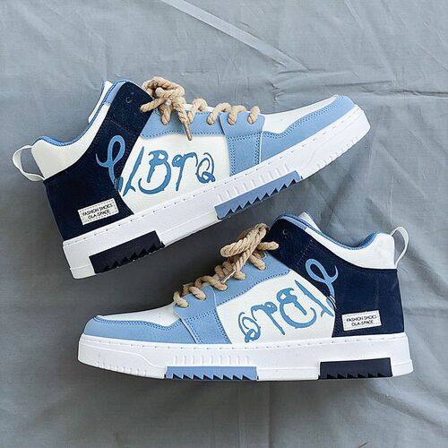 Men's shoes  spring new breathable high-top shoes men's trendy versatile white shoes sports and leisure sneakers for men