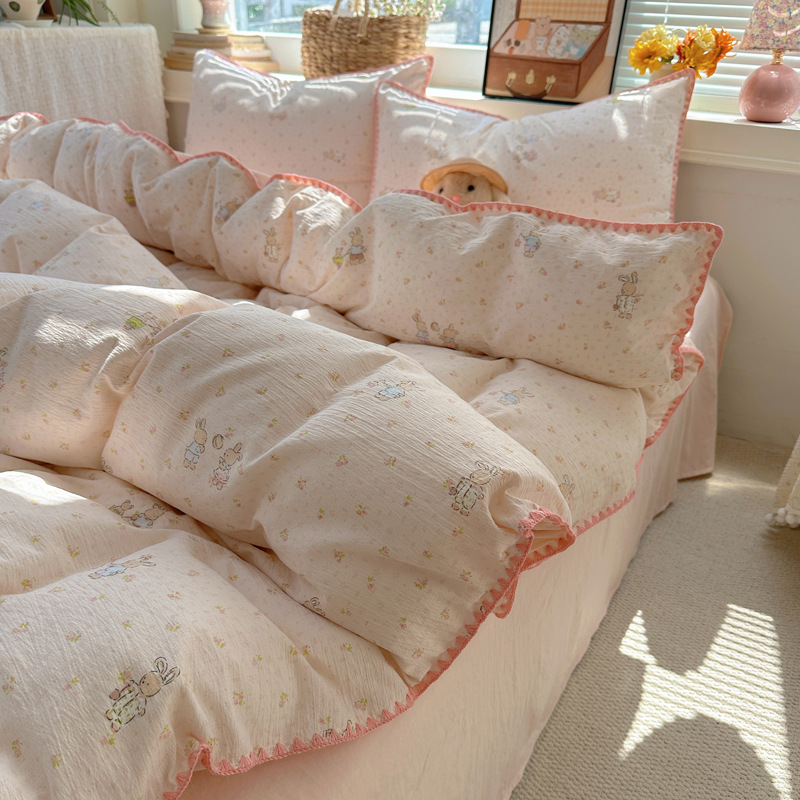 Madre y bebé de clase A encaje conchas de algodón puro cubierta de sábanas para dormir cubierta de cama de dormitorio ultra suave cubierta de cama de tres piezas