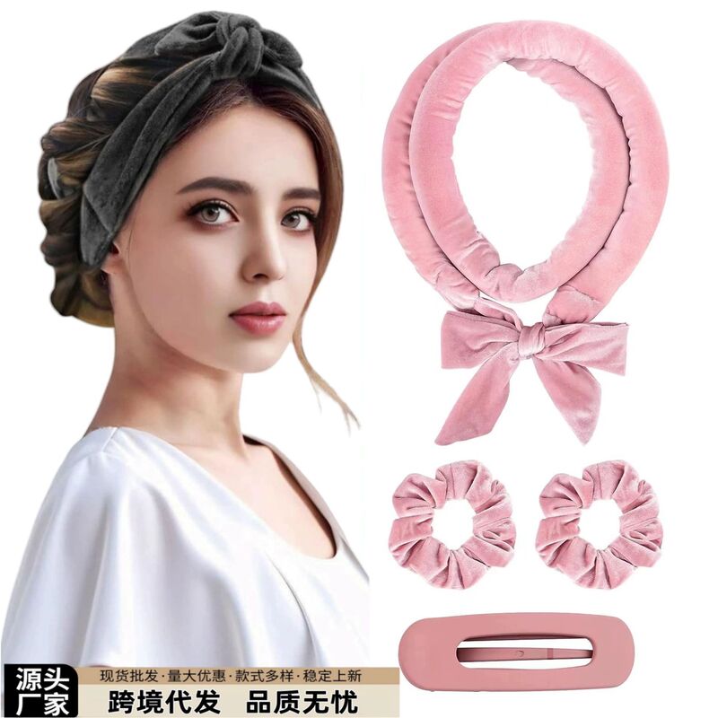 New Bow Cross-border Amazon Lazy No Heat Curling Hair Stick Gift Box suit Hair Strap Hair Branding Hair Hairdressing Big Wave