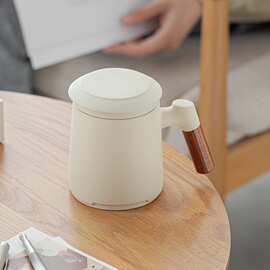 茶水分离泡茶杯办公室喝茶杯带盖过滤马克杯德化陶瓷杯礼盒大容量