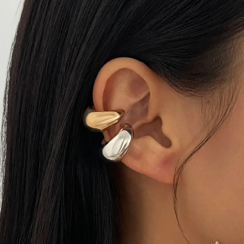 European and American Cross-Border Jewelry, Fashionable and Simple Multi-Layered Cut Out Earrings, Geometric Asymmetrical Design, Accessible Luxury Women's Ear Clips