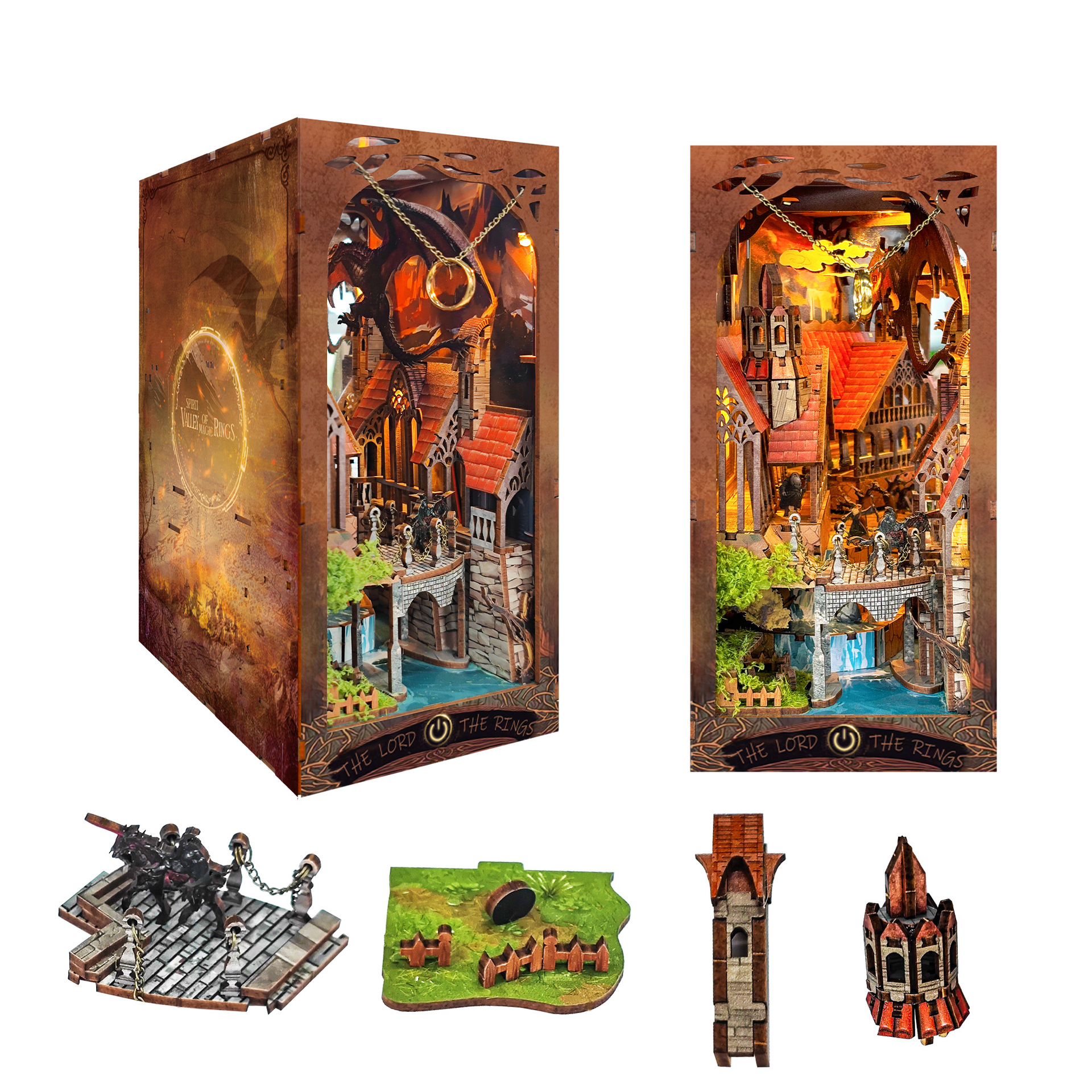 Libro nook ballena vacía varita mágica cabaña de bricolaje 3d montaje tridimensional luz nocturna libro de madera rompecabezas modelo de construcción