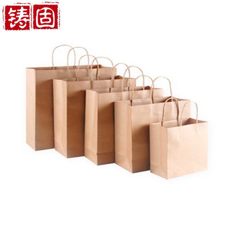 铸固 牛皮手提袋外卖餐饮奶茶咖啡烧烤外卖防油打包袋 100只【进