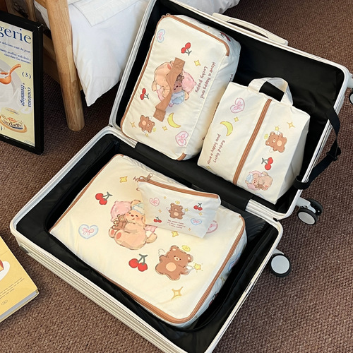 Cartoon Bear Storage Bag 2025 New Travel Clothing Packaging Bag Four-Piece Set Luggage Clothing Packaging Bag