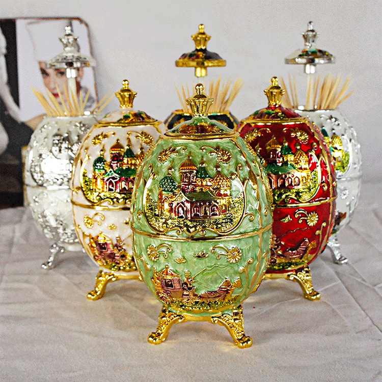 Cross-border special color electroplating automatic pop-up toothpick holder guest tea room restaurant living room crown toothpick holder castle